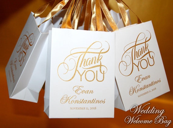 Personalized Party Favor Bags: Satin Ribbon Handles, Custom Name