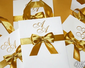 Monogram Wedding Welcome Bag with Gold Ribbon Bow