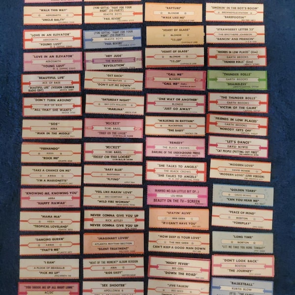 Jukebox Title Strips 2.99ea. Vintage Original Free Shipping!!  You Choose From List.  Updated 5/22/26