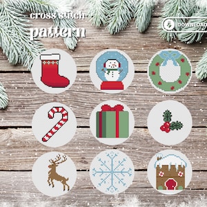 Holiday Ornament Cross Stitch Pattern Set, diy Christmas ornaments, 3 or 4 inches