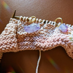 Crystal Stitch Markers, set of 5, 15mm ring, will fit up to size US 15 knitting needles, knitting or crochet supplies