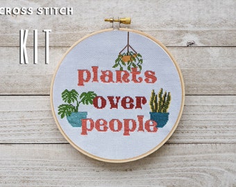 Plant Lady Cross Stitch, Funny Cross Stitch Pattern, Beginner Cross Stitch Kit, Plant Mom Gift, House Plants Hoop Art Decor, DIY Plant Kit
