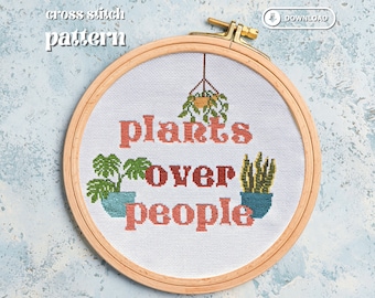 Patrón de punto de cruz "Plantas sobre personas", regalo para amantes de las plantas (descarga digital)