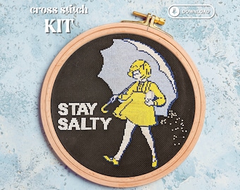 Stay Salty cross stitch kit, pop culture, funny cross stitch, salt bae, subversive cross stitch