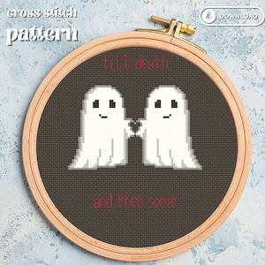 Till Death Do Us Part and then some, cross stitch pattern, digital download, cute ghosts, spooky couple, anniversery, wedding, love