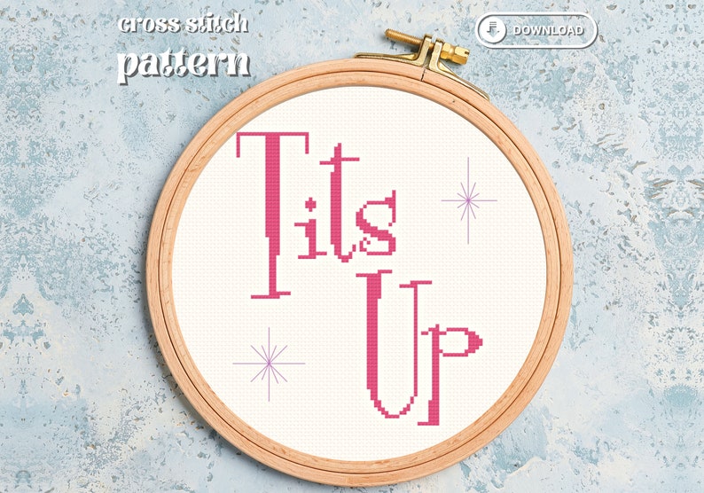 Tits Up Cross Stitch Pattern, Digital Download, funny cross stitch, pop culture, modern image 1