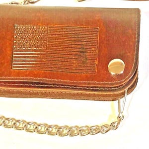 Cartera de cuero genuino antiguo marrón para camionero/motociclista con cadena cromada de 12"
