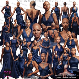 Bald Black Woman Clipart: Navy Fashion Illustrations (PNG)