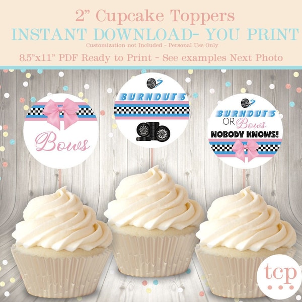 2 Inch Round Cupcake Round png , Burnouts or Bows, PDF Instant Download, 6 Different Designs Included, Do-it-Yourself Print