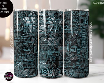 Christian Prayer Tumbler Wrap: Black & Teal Design (PNG)
