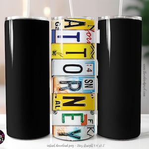 Registreringsskylt med advokattryck, 59 cl tumblerwrap (digital nedladdning i PNG)