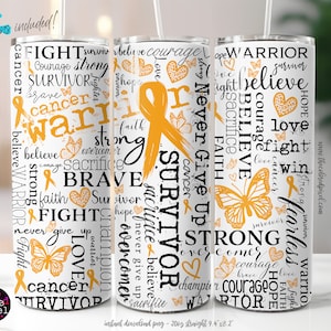 Leukemia Survivor Tumbler Wrap: Orange Ribbon, Affirmations (20oz PNG)