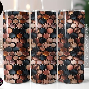 Wabenmuster Tumbler Wrap png, 20 oz Skinny Tumbler Sublimation, Roségold Waben Faux Glas png, fügen Sie Ihren eigenen Namen hinzu