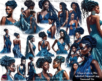 Blue Braids Black Woman Clipart: Planner Stickers (PNG Digital Download)