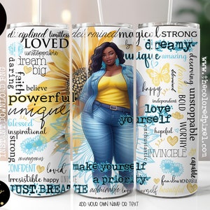 Kurvige schwarze Frauen Tumbler Wrap, Positive Affirmationen, ich bin schön, schwarze Frauen png, Women of Color, Demin gelb floral Tumbler png