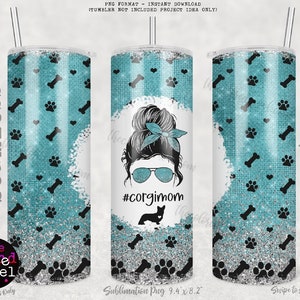 Corgis Tumbler wrap png, Glattes Haar Messy Bun, Tumbler wrap png, Instant Download, Nahtlose Corgis png Teal, Corgis wrap, Corgis Tumbler png