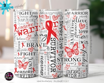 Cancer Survivor 59 cl tumbler wrap: Rött band-design (digital PNG-nedladdning)