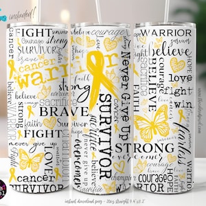 Affirmation Becher für Krebs, 20 Unzen Sublimation Png, Krebs Überleben Affirmation Becher, Gold