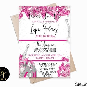Geburtstagseinladung, schwarz pinke Geldeinladung, Quinceamaßa, schwarz pinke Geldeinladung, Buchona Chingona Esposa Geburtstag, sofortiger Download, bearbeiten mit Canva