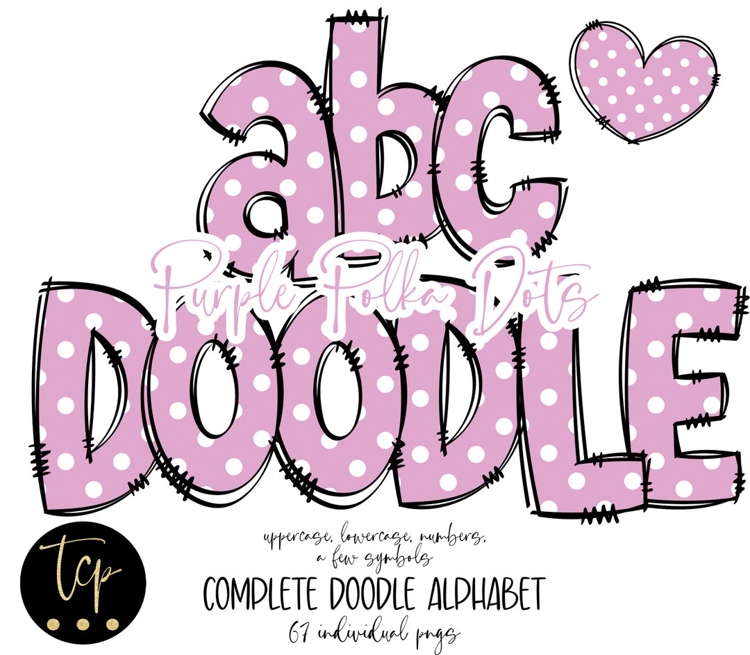Doodle Alphabet PNG Bundle: Purple Polka Dot Letters (digital Download ...
