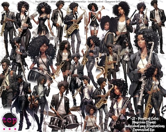 Svarta musiker Clipart: PNG-instrumentgrafik (digital nedladdning)