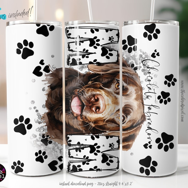 Chocolate Labrador PNG, 20oz Dog Mom Tumbler Sublimation Wrap, Digital Download, Dog Mom sublimation png, dogmom, Chocolate Lab wrap
