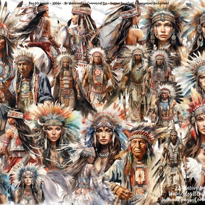 Western Native Indigenes Aquarell Clipart Bundle, Indigene Cliparts, Junk Journal Scrapbooking, kommerzielle Nutzung, Princess Chief png