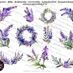 Salvia watercolor clipart set, Purple Salvia clipart png, Commercial clipart, individual pngs, watercolor floral purple sage png, salvia
