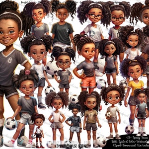 Kleines schwarzes Mädchen Clipart, schwarzes Fußball Kids Clipart, Fußball Mädchen Clipart, kleines Mädchen Clipart Fußball, Mädchen mit Fußball Clipart png