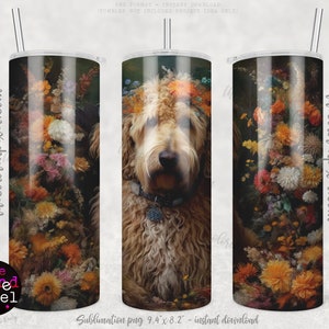 Goldendoodle Tumbler Sublimationsverpackung, 20 Unzen GERADE Becher, PNG, Sublimation png, Instant Download, Floral Goldendoodle png