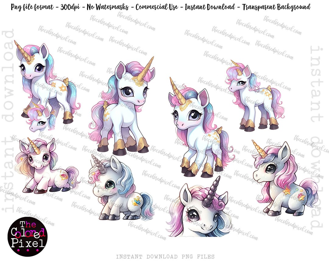 Pink Purple Pastel Unicorn Clipart Png, Sublimation Designs, Instant
