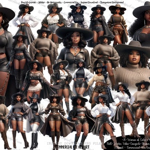 Black Woman clipart, Cowgirl Boots and Sweaters clipart, Black women clipart, Women of Color Cowboy boots, curvy girl fall winter fashion v4 image 1