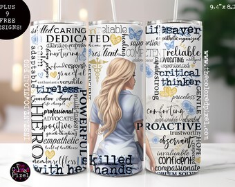 Nurse Affirmation Tumbler Wrap: Blonde Nurse PNG (20 oz Skinny Straight)