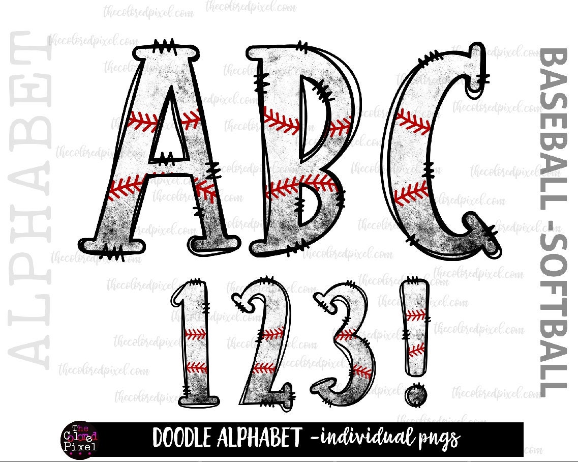Baseball Doodle Letters Alphabet Clip Art PNG Files Make Etsy