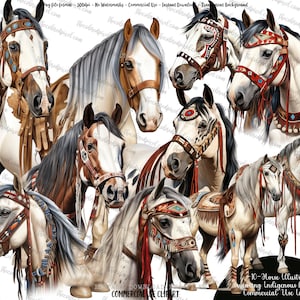 Watercolor Horse Clipart: Indigenous Style Illustration (PNG, Commercial Use)
