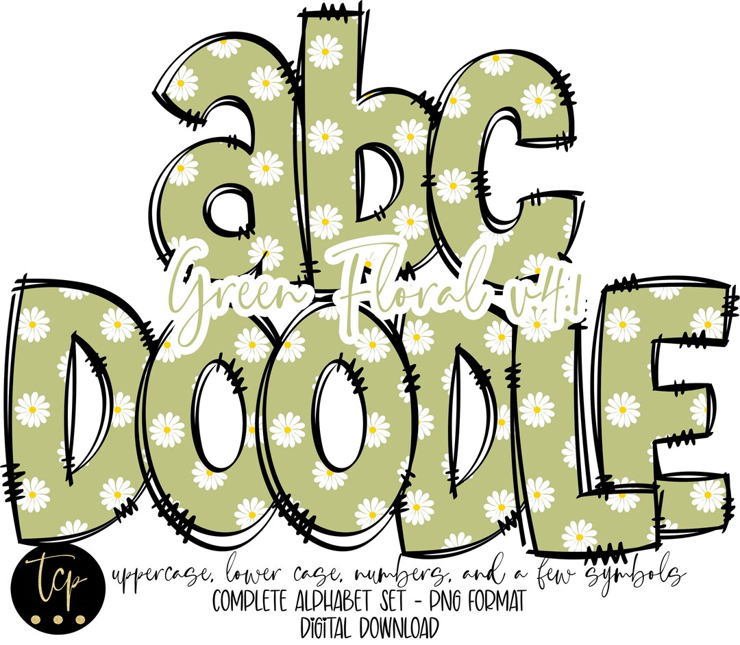 Green Floral Doodle Alphabet PNG Bundle (digital Download) - Etsy