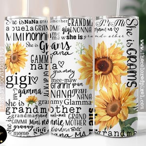 Vaso de 20 oz (PNG) para abuela, Abuela (PNG), Día de la Madre (PNG), Sublimación de Mee Maw, Envoltorios florales para vasos, 3 flores, Girasoles y margaritas