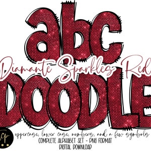 Doodle Buchstaben PNG Alphabet Bundle, handgezeichnetes Alphabet, Weihnachten Rot Sublimationsalphabet PNG, DTF druckbar, Diamante Red Doodle Alphaset
