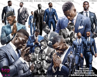 Praying Men clipart, Black men clipart png, Church vibe clip art, Men of Color clipart, Praying brothers clipart, Includes Prayer Journal