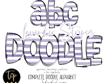 Doodle Alphabet PNG Bundle: Purple Stripes (Digital Download)