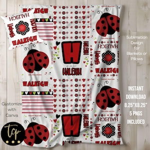 Love Bug Ladybug png, Design a sublimazione per coperte o cuscini per bambini, modello digitale istantaneo 8,25"x8,25" Modifica con Canva