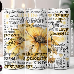 Love yourself Affirmations Woman Tumbler png Wrap, Affirmations Tumbler png, 20 Unzen Skinny png PHOTO FRAME und Gelbe und schwarze pngs