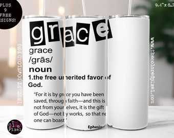 Grace Christian Tumbler PNG Wrap: 20oz Skinny Tumbler (Digital Download)