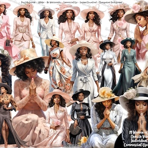 Clipart Sorelle in preghiera, clip art Cappello da chiesa, clipart Donne nere, clipart Donne di colore, pianificatore di adesivi, vibrazioni della Chiesa, clipart adesivi v2