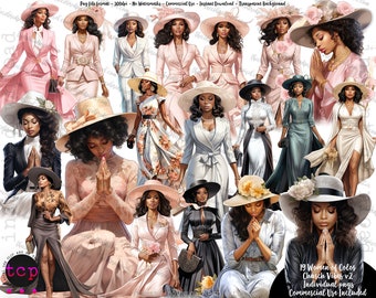 Praying Sisters clipart, Church Hat clip art, Black Women clipart, Women of Color clipart, sticker planner, Church vibes, sticker clipart v2