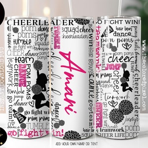 20 Unzen Skinny Tumbler Cheer Pink Glitter Cheer Words Cheerleader Sublimation Design Digitaler Download PNG Fügen Sie Ihren eigenen Namen oder Text hinzu, Pink