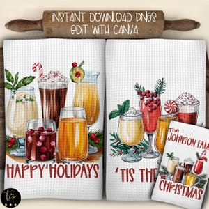 Christmas Kitchen Hand Towel Designs (3), Apron Sublimation, Digital Download Sublimation, Edit with Canva, Vintage Christmas Customizable
