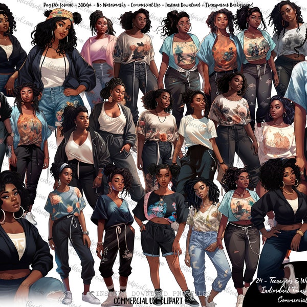 Black Teenager clipart, sublimation pngs, Black girl clipart, Women of Color, Black Women summer fashion clipart png, sticker clipart