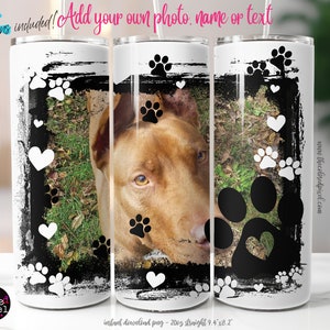 Cadre photo pattes de chien emballé 20 oz, cadre blanc transparent et dos bordeaux inclus, ajoutez votre propre nom, texte ou photo