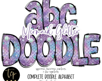 Mermaid Doodle Letters PNG Alphabet Bundle (Digital Download)